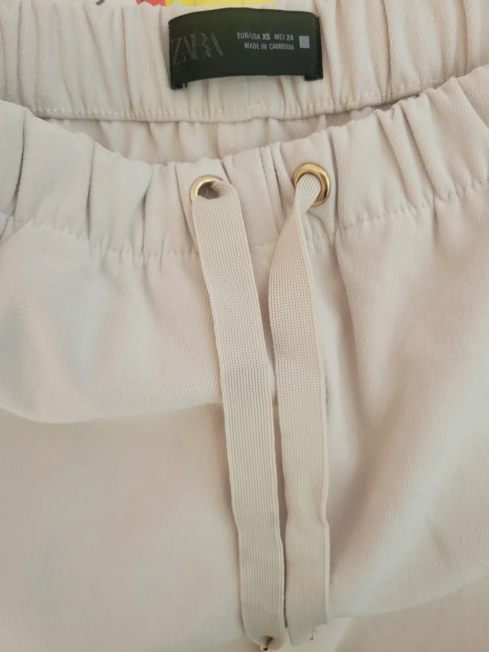ZARA Beige Linen Blend Wide Leg Pants Drawstock Elastic Waist Cream XS (fit S)